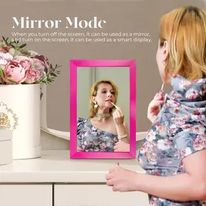 10.1" Smart Display with Magic Mirror Touchscreen:Digital Google Calendar,Picture Frame,Voice Assistant,Homehub,App Store|Li-Battery|Speakers|Wall-Mount or Desktop|Gift for Girls&Women(Pink)
