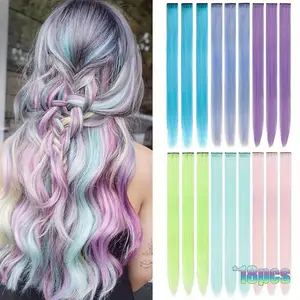 Colored Hair Extensions,Colorful Clip in Hair Extensions 22 Inch Straight Synthetic Hairpiece for Women Girls Halloween Christmas Cosplay