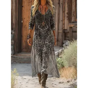 Women's Fashion Autumn & Winter Resort Style Long Sleeve Outdoor Farmhouse Retro Dress Versatile Floral Print Fall Dress