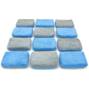 Microfiber Ceramic Coating Applicator Sponge with Plastic Barrier - 12 pack (Blue/Gray, Thin)