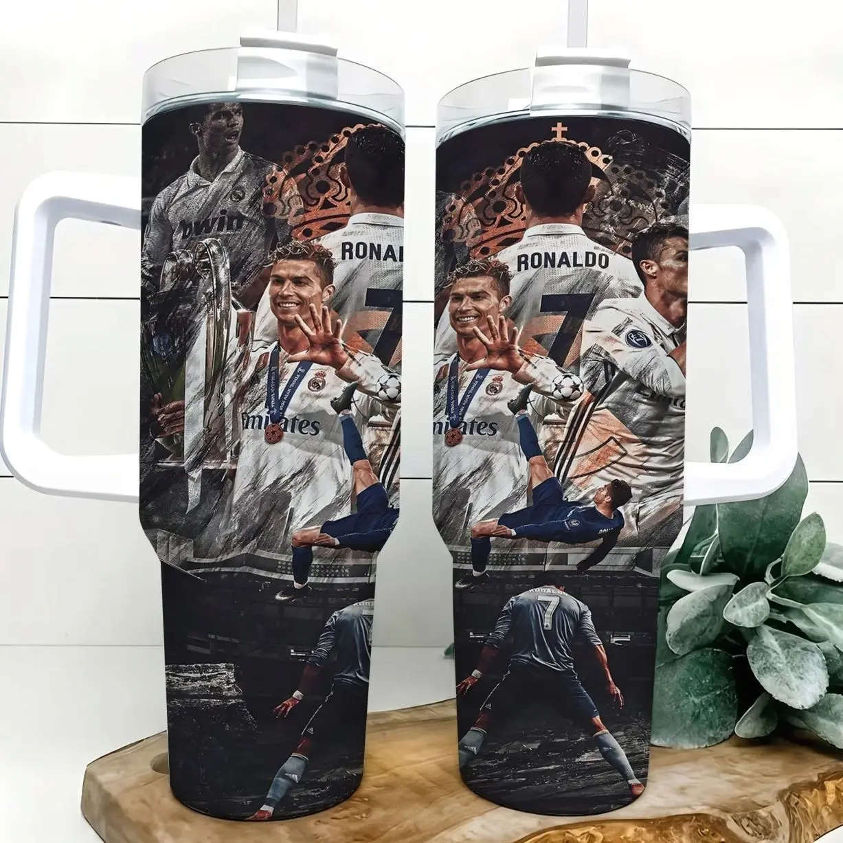 Soccer Legend Number 7 40oz Tumbler with Handle, Career Moments Football Champion Collage Stainless Steel Insulated Travel Mug, Sports Fan Water Bottle with Straw, Coffee Cup Gift for Men, Teens & Collectors