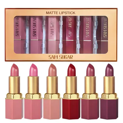 【Black Friday】6-Pack Long Lasting Lipstick Set, Pearl Glossy and Velvet Moisturizing Hexagonal Lipsticks, Easy Application Makeup Kit, Lip Essentials