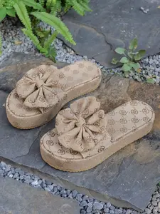 Women's Retro Floral Print Bow Sandals, Summer Outdoor Anti-Slip Wedge Slippers, Comfortable Height-Boosting Beach Shoes
