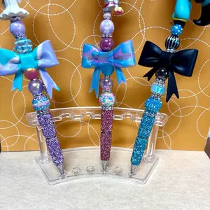 Beaded Rhinestone Extended Rod Pens with Cute Character Toppers