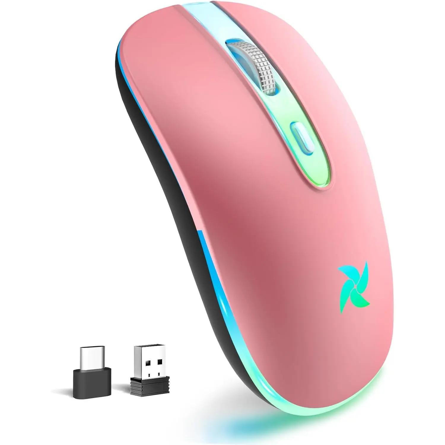 - Rechargeable, 2.4G Portable Slim Silent  with USB Receiver and Type C Adapter, 3 Adjustable DPI Levels 1600/1200/800 for Laptop/Tablet/Computer (Pink)