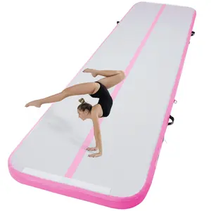 Father's Day Gift VEVOR Gymnastics Air Mat, 4 inch Thickness Inflatable Gymnastics Tumbling Mat, Tumble Track with Electric Pump, Training Mats for Home Use/Gym/Yoga/Cheerleading/Beach/Park/Water, 13 ft, Pink