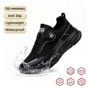 Men's anti slip work shoes, oil resistant and waterproof, with PU and mesh design on the upper, waterproof and breathable, suitable for indoor, outdoor, hospital, and kitchen use.
