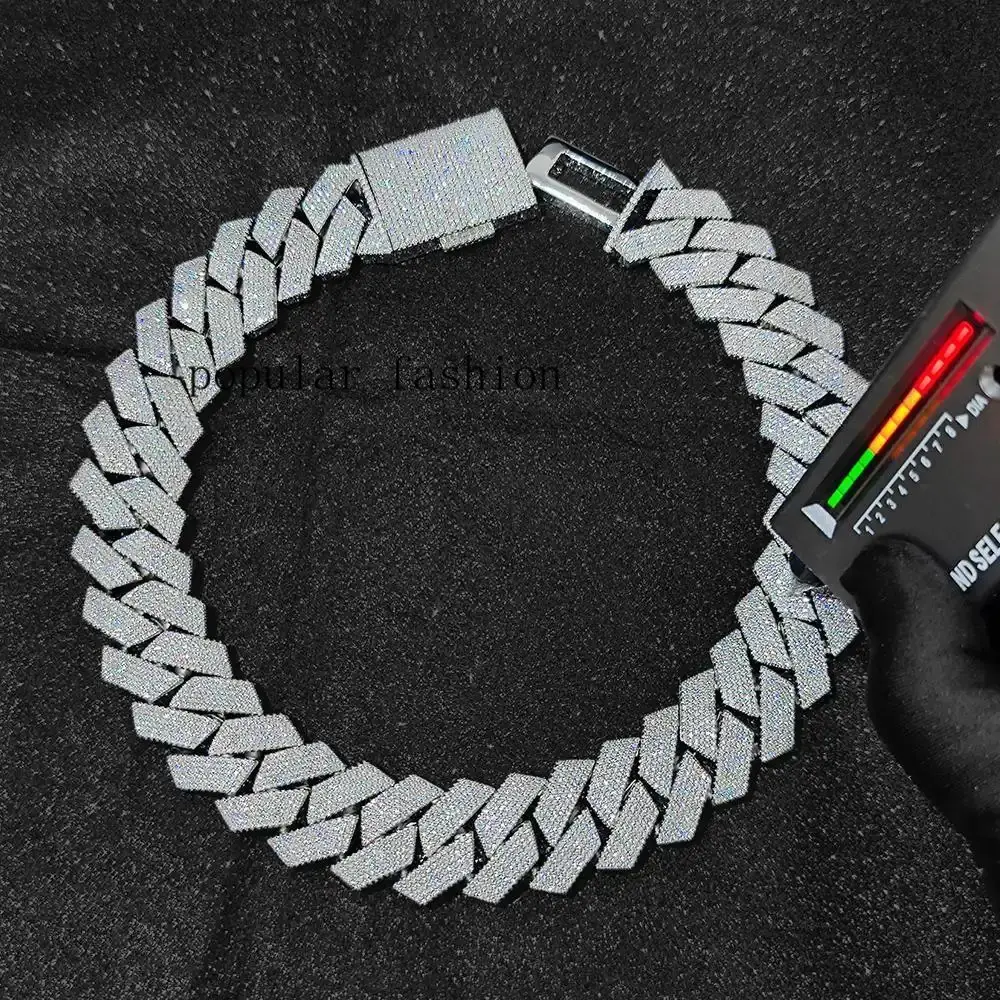 popularPass Diamond Test GRA Moissanite 25mm Wide 6Rows 925 Solid Silver Cuban link chain for Rapper Hip Hop VVS Iced Out Necklace