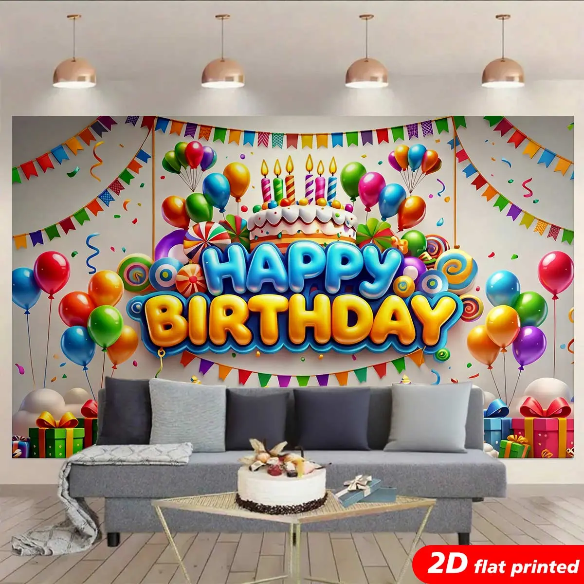 Colorful Polyester 2D Flat Printed Tapestry Funny - Balloon Theme, Cake, Candy, Streamers, Carnival Designs, Wrinkle Resistant Wall Decor, Kids' Birthday Gift, Bedroom Accent, Photo Booth Backdrop