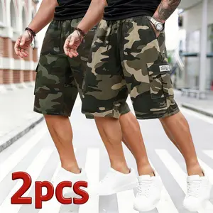 2-Pack Men’s Camo Cargo Shorts, Lightweight Multi-Pocket Camouflage Shorts with Elastic Drawstring Waist, Durable Casual Shorts for Outdoor, Hiking, Work & Daily Wear
