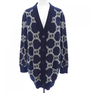 Pre-owned GUCCI Wool Small Leather Goods GG Jacquard Reversible Cardigan