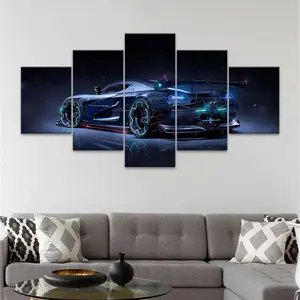 Car Pattern Canvas Painting, 5 Counts/set Modern Wall Art Painting, Hanging Wall Art Decor for Home Living Room Bedroom Office, Artistic Decoration, Ornaments
