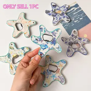 Starfish Shape Refrigerator Magnet Bottle Opener, Ocean Theme Decor, 3D Embossed Finish, Ideal Beach Home Gift