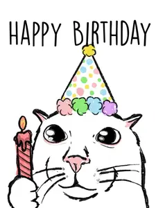 Cat Birthday Candle Greeting Card 7"x5"