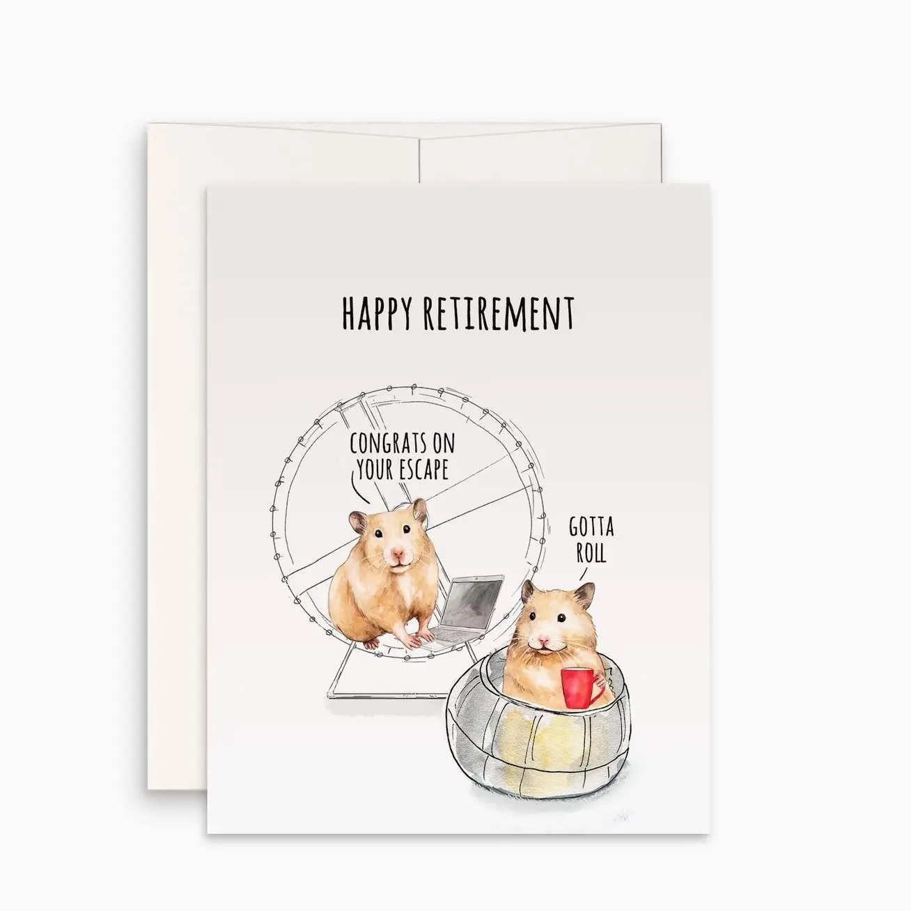 Hamster Retirement Greeting Card, 5x7 Kraft Brown Office Stationery with Personalized Message for Coworker Leaving Farewell Congrats