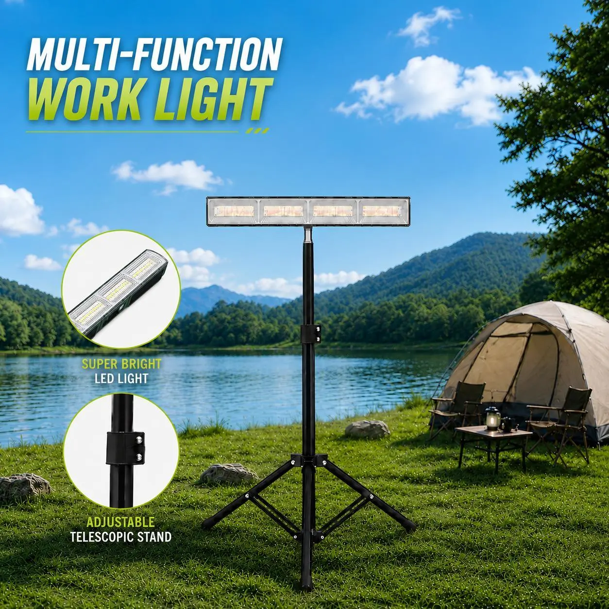 Multi-Function 168-LED Work Light, Rechargeable Portable Utility Light with Magnetic Mount, Hidden Hook, Battery Display, USB Output & 3 Lighting Modes for Car Repair, Garage, Camping and Outdoor Tasks
