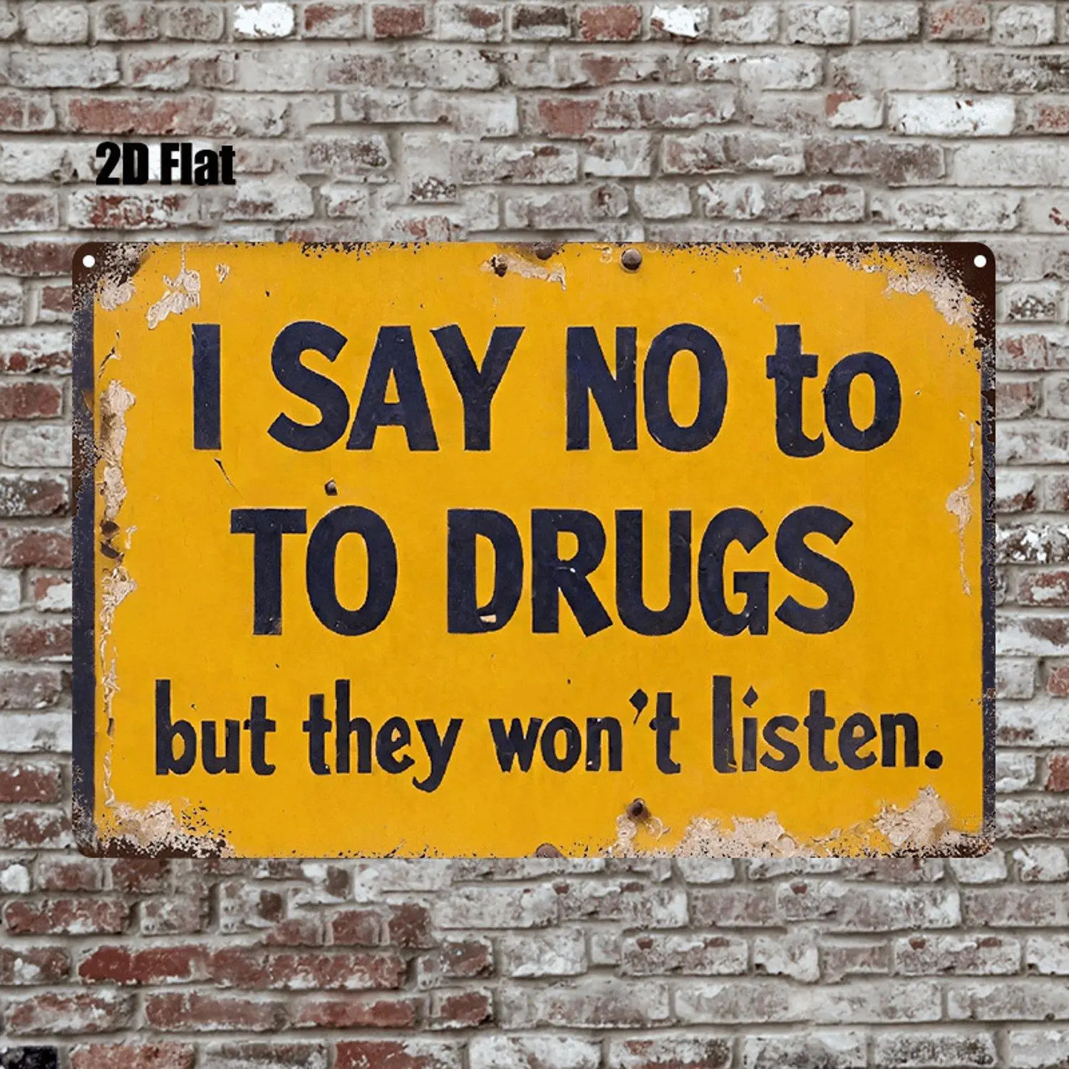 2D Flat Drug Anti Slogan Hanging Wood Square Panel with Black Text on Yellow Background Contemporary Prints Suitable for Home Bar Cafe Garage Club Room and Public Spaces Decorative Wall Art