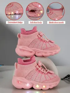 New Children's and Teenagers' Infant Casual Fashion Shockproof Wear-resistant Cool Glowing LED Light Sole Lightweight Breathable Low-top Mesh with Quick Lacing Outdoor Indoor Walking Running Learning Step Sports Leisure Running Shoes