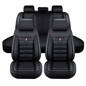 Car Seat Covers Full Set for Dodge Ram 1500 2500 3500 2002-2026 PU Leather 5 Seat Front Rear Cushion Protector Breathable Wear Resistant Airbag Compatible Seat Belt Buckle Reserved Flat Rear Bench Black Full Set