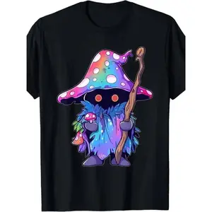 Mystical Mushroom Wizard Graphic Tee - 100% Cotton, outdoor adventure, camping life, for Adults, breathable comfort, modern graphic, minimalist design