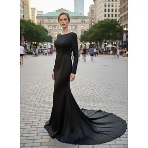 Ashleigh Black Wedding dress With Sleeves, Black Wedding Dress With Illusion Back , Minimalistic Black Satin Wedding dress, Custom wedding dress