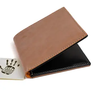 PEGAI Malcolm Wallet Italian Veg-Tan Brown & Black Full-Grain Leather with Six Card Slots & Ibiza Orange Lining