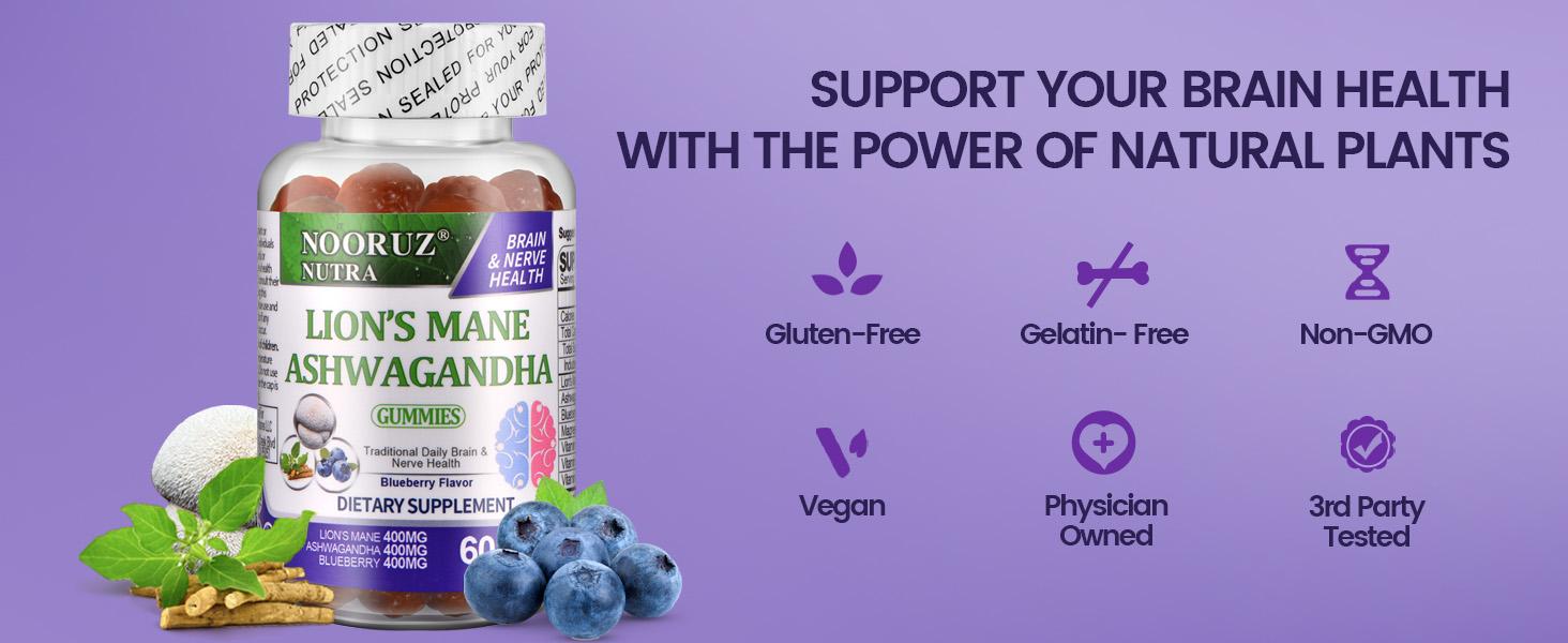 NOORUZ 4-in-1 Brain Anti-Aging Gummies - Supports memory and brain cell function, improves brain fog and forgetfulness - Contains Lion's Mane, Ashwagandha, and Magnesium, suitable for men and women Fitness Mushroom Complex NOORUZ 4-in-1 Brain Anti-Aging Gummies - Supports memory and brain cell function, improves brain fog and forgetfulness - Contains Lion's Mane, Ashwagandha, and Magnesium, suitable for men and women Fitness Mushroom Complex