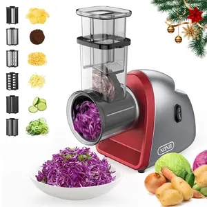 6-in-1 Electric Cheese Grater with 6 Blades 250W Power Multi-Functional Salad Maker Ideal for Vegetables Fruits and Cheeses Gray Color fresh cheese non-slip suction base