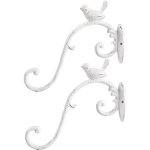 Cast Iron  Hanger Wall Hooks, Heavy Duty Hanging Basket Brackets, Lovely Bird Shape & 10 inch & 2 count White, Decorative Wall Hangers for Planters Lanterns Bird Feeders Houses Wind Chimes