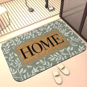 1pc Minimalist Plant Pattern Doormat with HOME Letter Design Print Modern Elegant Entrance Mat Flannel Material Suitable for Bathroom Kitchen Bedroom Office Holiday Decoration and Home Decor