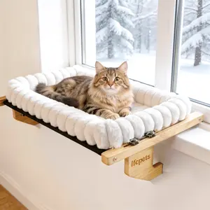 LFC PETS Sturdy Cat Window Perch for Large Cats, Soft Cushion Hammock, Adjustable for Windowsill Bedside Cabinet No Drill