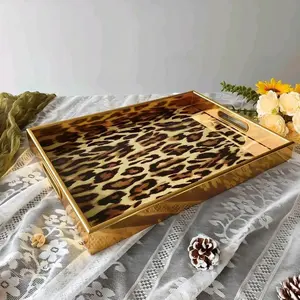 Luxury Leopard Print Acrylic Tray, European Style Storage Dish, Home Entryway Decor, Tea Tray, Elegant Living Room Accessory