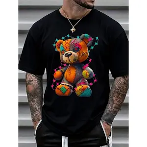 Men's Cotton Short-Sleeve Fashion T-Shirt - Round Neck, Cartoon Graphic, Casual Streetwear for Summer, Shortsleeve