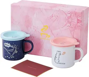 12 oz Ceramic Mug Set with Lid, Coffee Mug for Home and Office, Gifts for Friends, Co-workers, Family, Fun Gifts for Birthdays, Anniversaries and Christmas