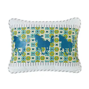 Salado Horse Embroidery Eyelet Pillow, Turquoise Floral