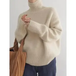 Autumn and Winter Thickening Turtleneck Women's Loose Knitted Pullover Sweater Idle Style Bottoming Shirt Outer Wear Women Cotton Knitwear