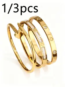 1/3pcs 18K gold-plated stainless steel four leaf flower bracelets, Flower design bracelet, Stackable bracelets, suitable for women's daily wear, European and American style, wedding jewelry sets