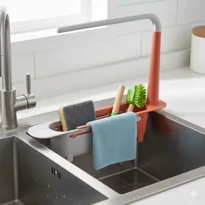 Extendable Kitchen Sink Organizer Over-the-Sink Rack Adjustable No-Drill Drainboard Cutlery Knife Block Chopping Board Holder Vertical Storage Soap Sponge Tray Rustproof Drying Rack Fit Multiple Countertop Sizes Countertop Dish Rack
