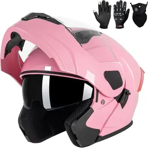 Adult Modular Flip-up Full Face Motorcycle Helmet DOT Approved Dual Visor for Men Women, Fits Moto ATV UTV Snowmobile ADV Street Bike with Gloves & Mask