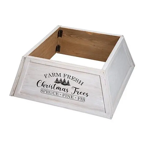 Glitzhome 25.75" Wooden Trapezoid Farm Fresh Christmas Tree Collar