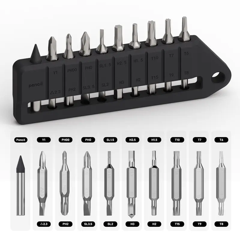 OKNIFE MBS1 9PCS Magnetic Multipurpose Screwdriver Set - 4mm Hex S2 Steel Double-Ended Bits, Magnetic Hold, Switchable Screwdriver Shape, Portable TPR Sleeve, Torx+Hex Ready, Durability, for D1/U1 Pro Hex Screws, Eternal Pencil, Mechanic Stuff