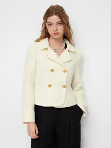 Cider Tweed Collar Double Breasted Metal Button Jacket