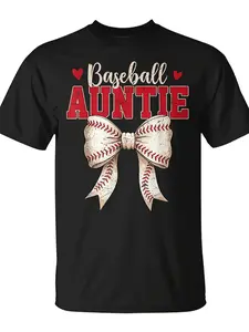 Baseball Auntie Coquette Bow Game Day T-Shirt| Unisex, Casual Crew Neck, Slight Stretch, Regular Fit, All-season, Funny Christmas Novelty, Trendy Streetwear, Top Quality Comfortable, Printed Pure 220G