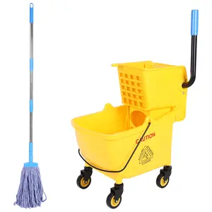 24L Plastic Bucket Mop Wringer Wear Resist Hotel Cleaning Mop Bucket Multifunction Creative Trolley Mop Bucket for Home/Restaurant/Hall
