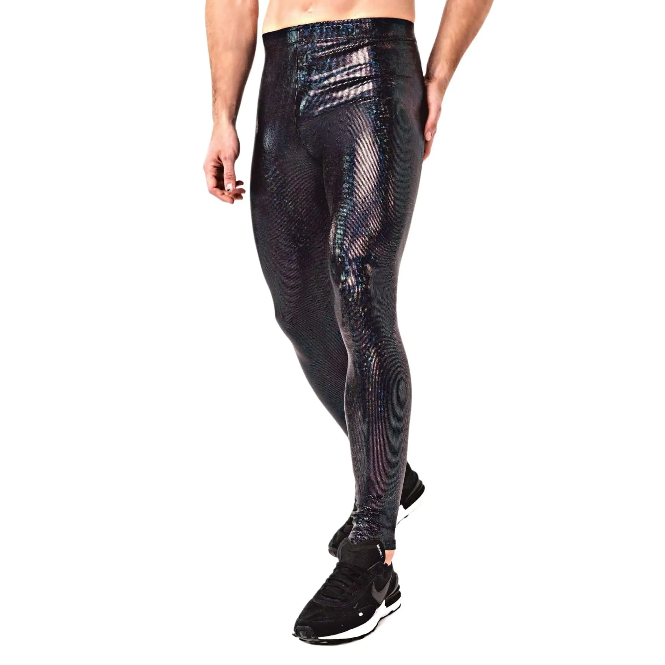 Kapow Meggings  Black Mamba Holographic Glitter Men's Leggings - Tight Fitting, Ultra-Lightweight, 4-Way Stretch Spandex for Gym & Festivals