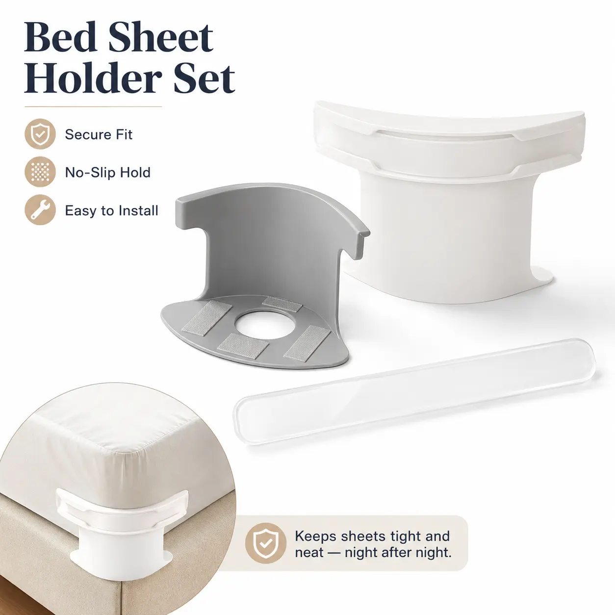 Bed Sheet Holders for Fitted Sheets, Anti-Slip Sheet Grippers Under Mattress, Keep Sheets Tight & Wrinkle-Free All Night, Hidden Bed Sheet Clips for Kids, Pets & Home