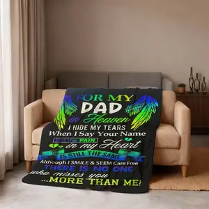 1pc Angel Dad Themed Blanket - Extra Large Soft Flannel Bedspread Suitable for Sofa, Bed, Camping & Travel - Tear-Resistant Machine Washable - Cozy Throw with Angel Dad