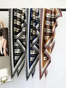 2026 New Vintage High-End Lotus Flower Triangle Scarf, Silk Scarf for Women, Casual Loose-Fit, All Seasons Fashion Accessory