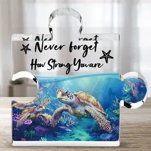 Marine Style Acrylic Plaque, 1 Count Turtle Pattern Inspirational Acrylic Gift, Desktop Decoration Ornaments for Home Office, Birthday Gift