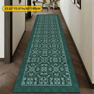 Velvet 850g+ Plastic Bottom Rug, Autumn Winter Dark Vintage Scroll Kitchen Runner, Christmas Furniture Carpet, Durable Large Size